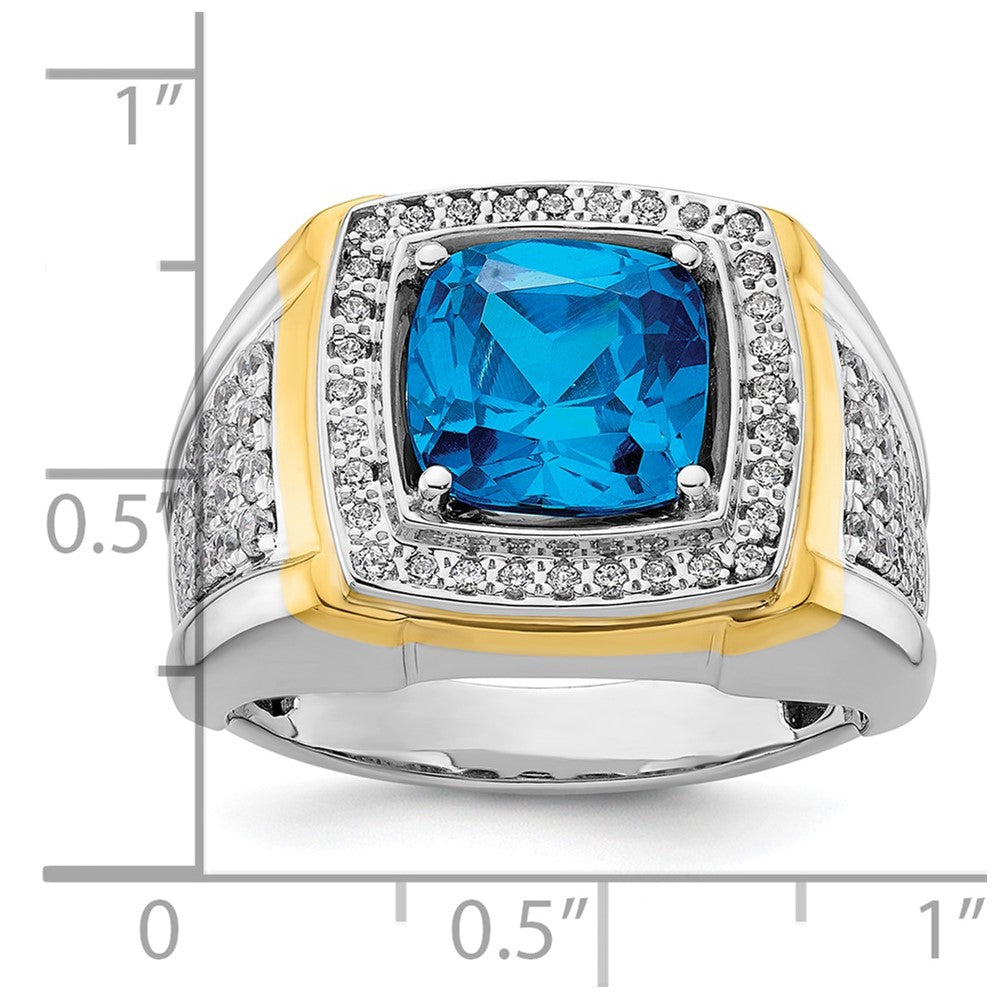 IBGoodman 14k Two-Tone 3/4 carat Lab Grown Diamond VS/SI+ G+ and Blue Topaz Complete Men's Ring