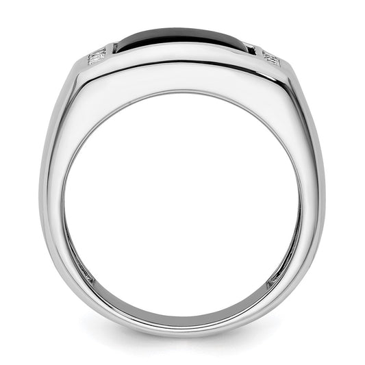 IBGoodman 14k White Gold 1/5 carat Lab Grown Diamond VS/SI+ G+ and Onyx Complete Men's Ring