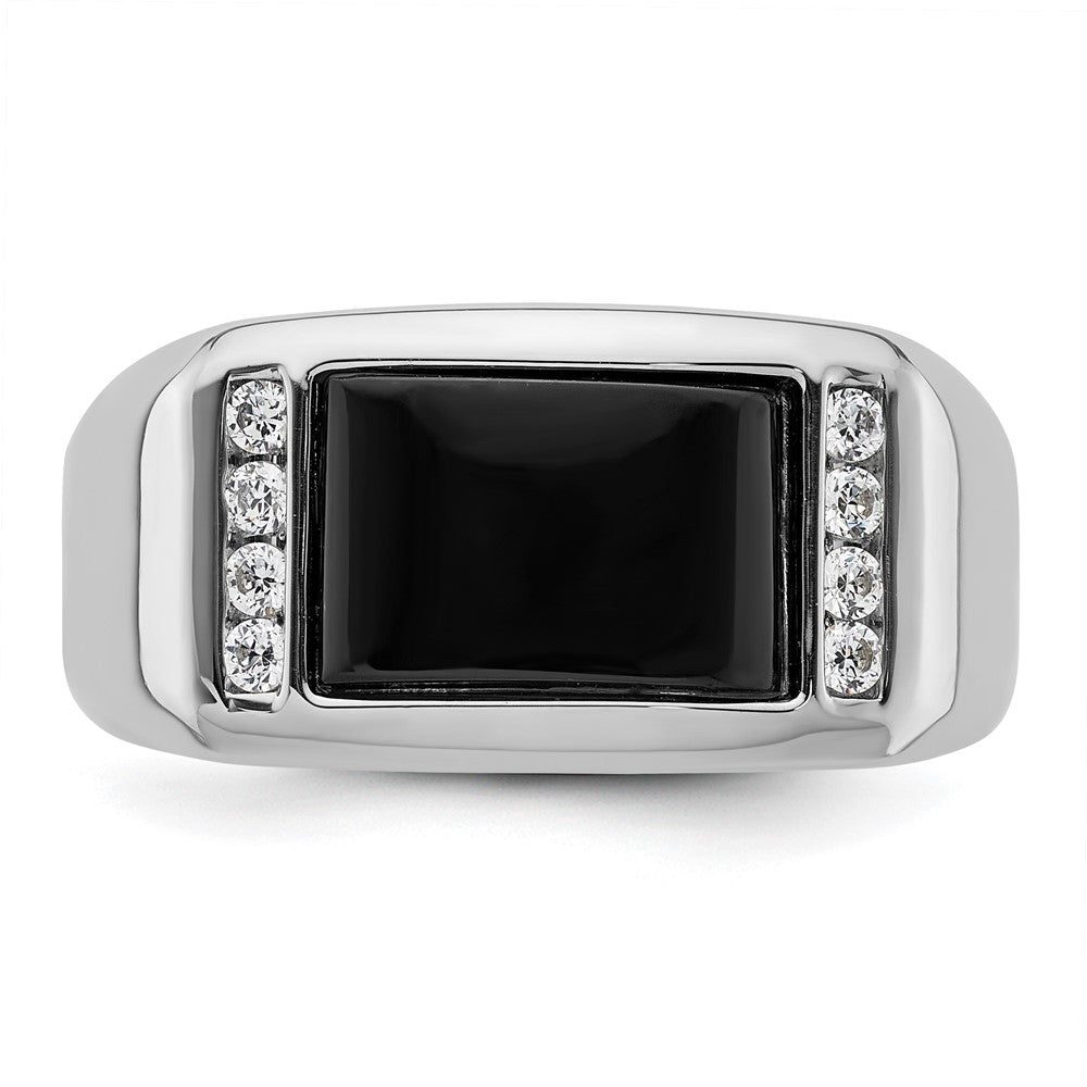 IBGoodman 14k White Gold 1/5 carat Lab Grown Diamond VS/SI+ G+ and Onyx Complete Men's Ring