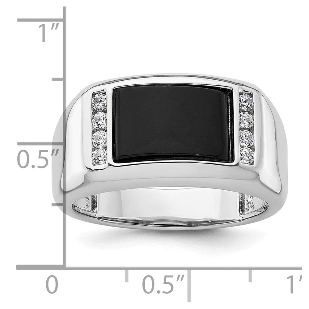 IBGoodman 14k White Gold 1/5 carat Lab Grown Diamond VS/SI+ G+ and Onyx Complete Men's Ring