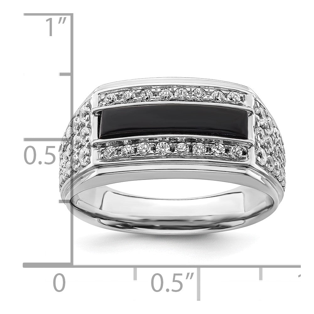 IBGoodman 14k White Gold 1 carat Lab Grown Diamond VS/SI+ G+ and Onyx Complete Men's Ring