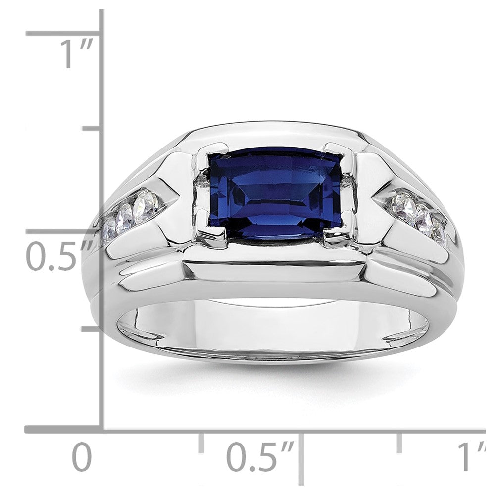 IBGoodman 14k White Gold 1/4 carat Lab Grown Diamond VS/SI+ G+ and Lab Created Blue Sapphire Complete Men's Ring