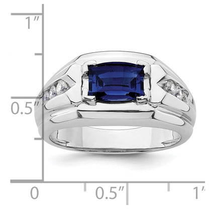 IBGoodman 14k White Gold 1/4 carat Lab Grown Diamond VS/SI+ G+ and Lab Created Blue Sapphire Complete Men's Ring