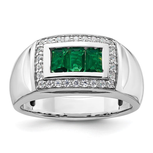 IBGoodman 14k White Gold 1/3 carat Lab Grown Diamond VS/SI+ G+ and Created Emerald Complete Men's Ring