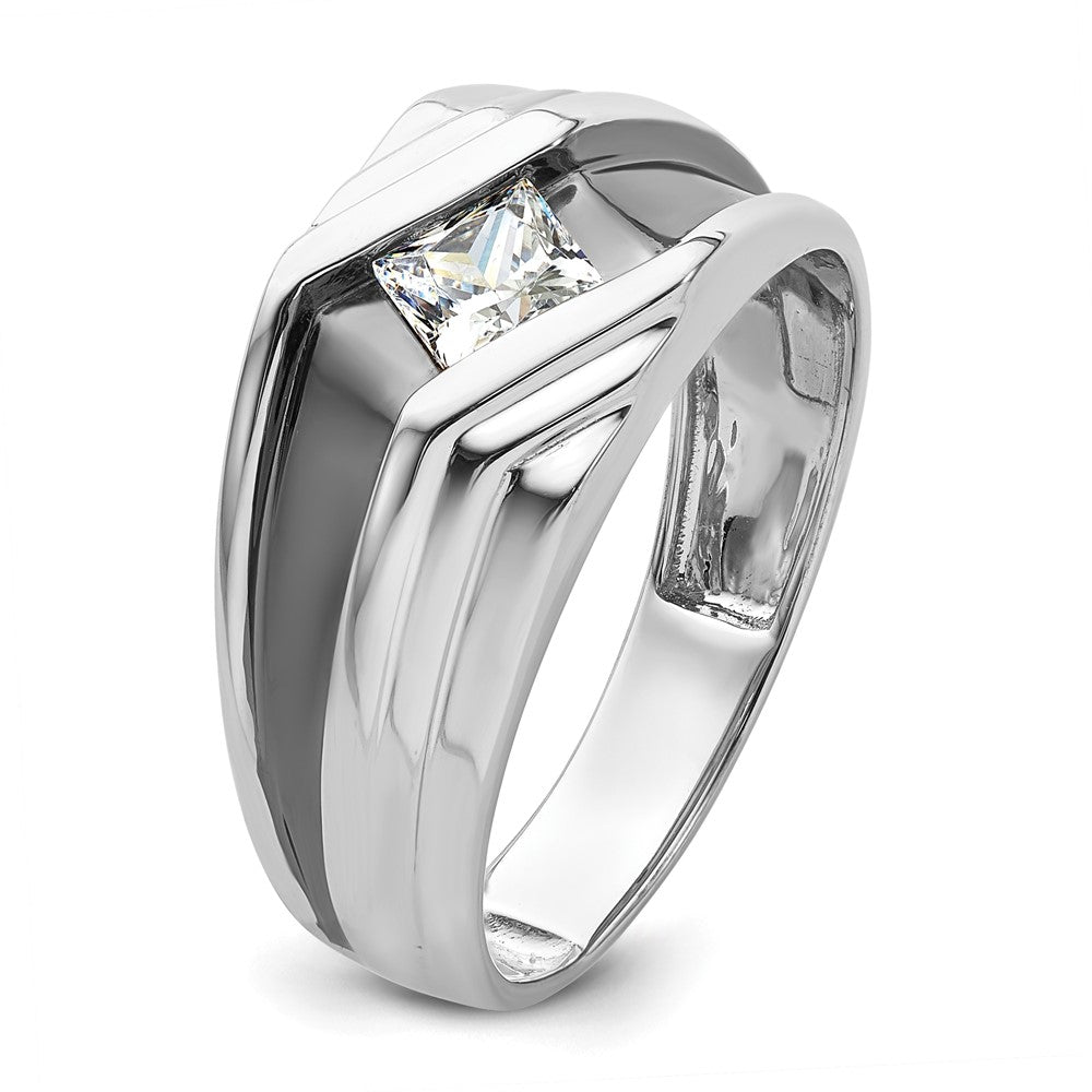 IBGoodman 14k White Gold with Black Rhodium 1/2 carat Lab Grown Diamond VS/SI+ G+ Complete Satin Men's Ring