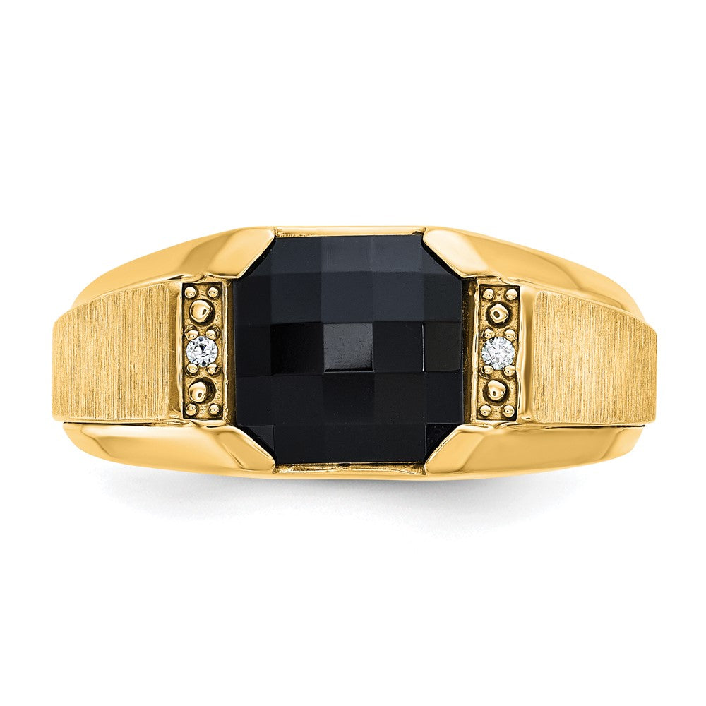 IBGoodman 10k Men's Polished and Satin Onyx and .02 Carat A Quality Diamond Ring