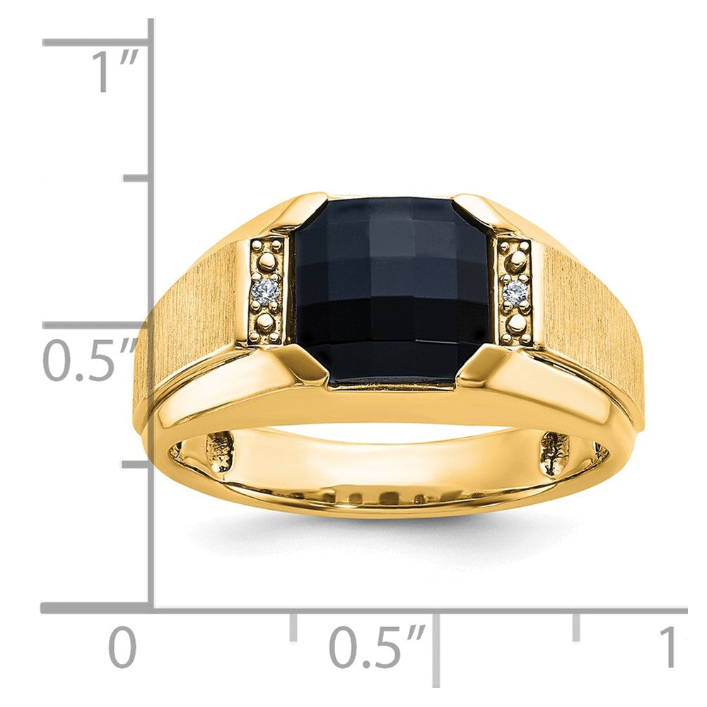 IBGoodman 10k Men's Polished and Satin Onyx and .02 Carat A Quality Diamond Ring