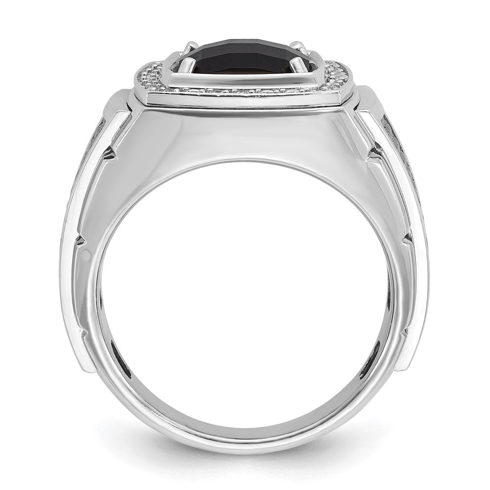 IB Goodman 10k White Gold and Black Rhodium Mens Cushion Onyx and Diamond Halo Complete Ring