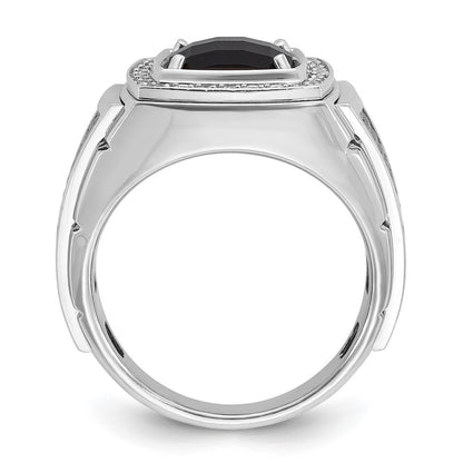 IB Goodman 10k White Gold and Black Rhodium Mens Cushion Onyx and Diamond Halo Complete Ring