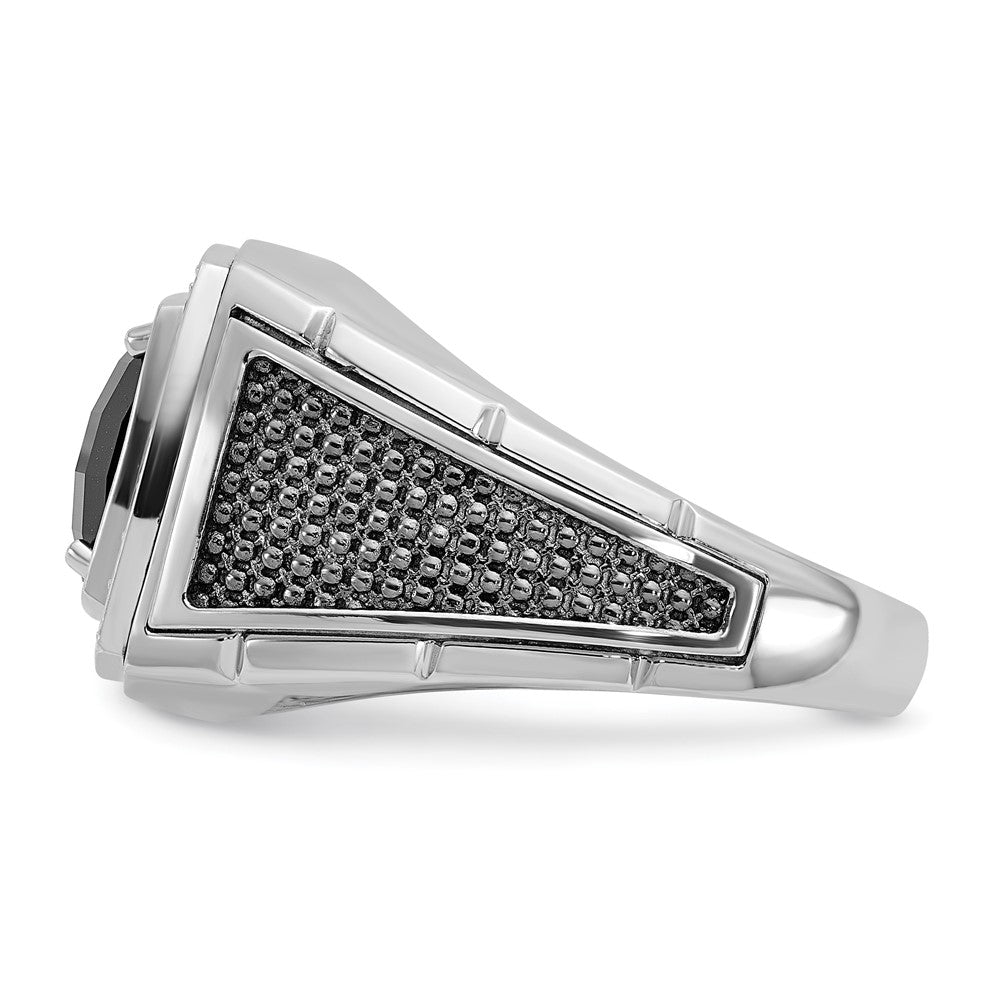 IB Goodman 10k White Gold and Black Rhodium Mens Cushion Onyx and Diamond Halo Complete Ring