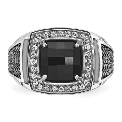 IB Goodman 10k White Gold and Black Rhodium Mens Cushion Onyx and Diamond Halo Complete Ring
