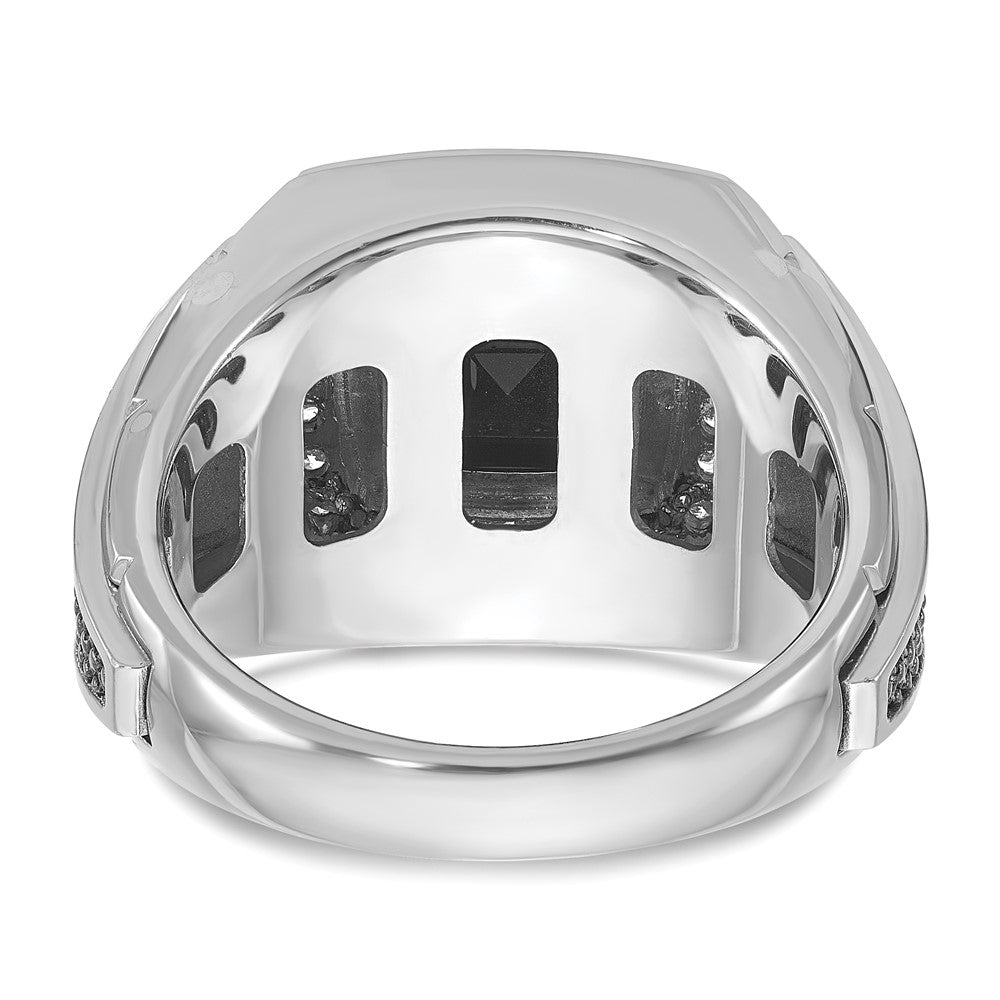 IB Goodman 10k White Gold and Black Rhodium Mens Cushion Onyx and Diamond Halo Complete Ring