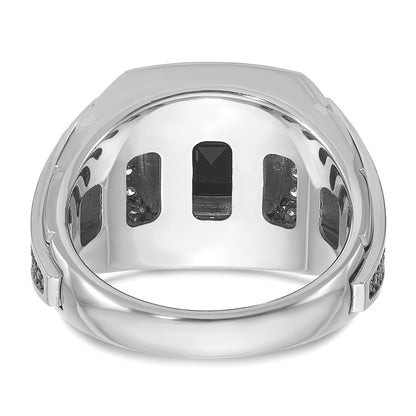 IB Goodman 10k White Gold and Black Rhodium Mens Cushion Onyx and Diamond Halo Complete Ring