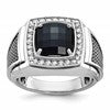 IB Goodman 10k White Gold and Black Rhodium Mens Cushion Onyx and Diamond Halo Complete Ring