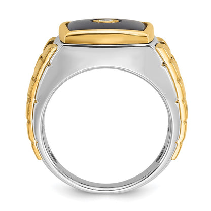 IB Goodman 10k Two-tone Mens 13mm Cushion Onyx and 1/10 carat Diamond Complete Ring