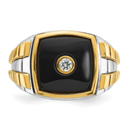 IB Goodman 10k Two-tone Mens 13mm Cushion Onyx and 1/10 carat Diamond Complete Ring
