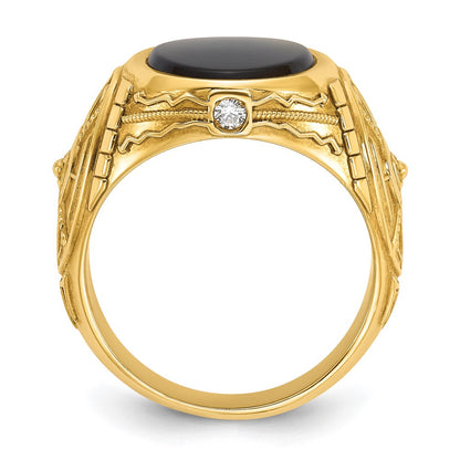 IB Goodman 10k Mens 16x12mm Oval Onyx and 1/10 carat Diamond Complete Ring