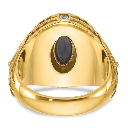 IB Goodman 10k Mens 16x12mm Oval Onyx and 1/10 carat Diamond Complete Ring