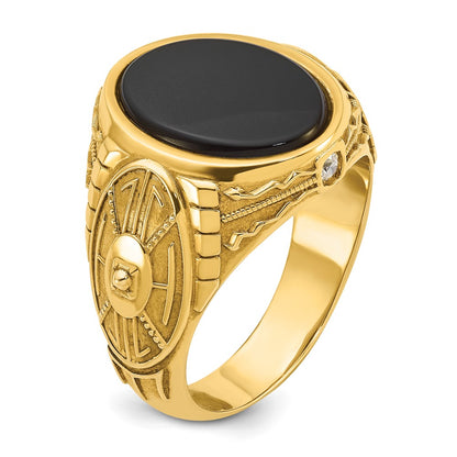 IB Goodman 10k Mens 16x12mm Oval Onyx and 1/10 carat Diamond Complete Ring