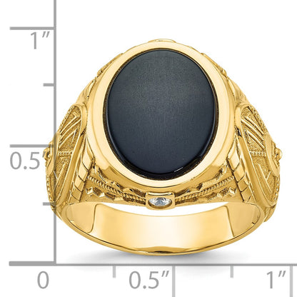 IB Goodman 10k Mens 16x12mm Oval Onyx and 1/10 carat Diamond Complete Ring