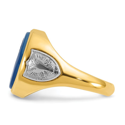 IB Goodman 10k Two-tone Mens Carved Soldier Oval Blue Agate with Eagle Shields Complete Ring