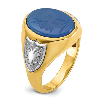 IB Goodman 10k Two-tone Mens Carved Soldier Oval Blue Agate with Eagle Shields Complete Ring