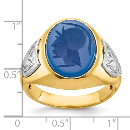 IB Goodman 10k Two-tone Mens Holds Oval Gemstone with Eagle Shields Ring Mounting