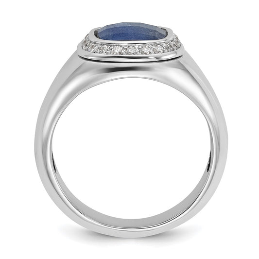 IB Goodman 10k White Gold Mens Cushion Sapphire Doublet Stone and 1/5 carat Diamond Halo Complete Ring