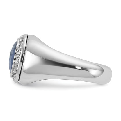 IB Goodman 10k White Gold Mens Cushion Sapphire Doublet Stone and 1/5 carat Diamond Halo Complete Ring