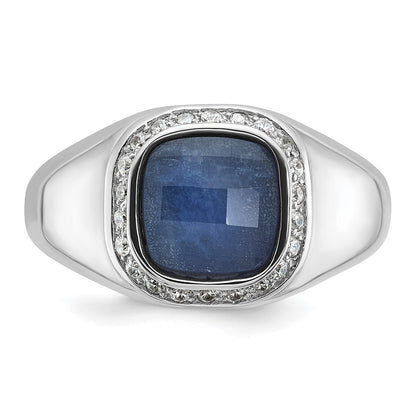 IB Goodman 10k White Gold Mens Cushion Sapphire Doublet Stone and 1/5 carat Diamond Halo Complete Ring