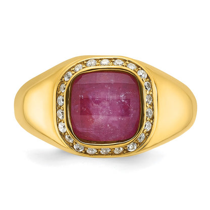 IB Goodman 10k Mens Cushion Ruby Doublet Stone and 1/5 carat Diamond Halo Complete Ring