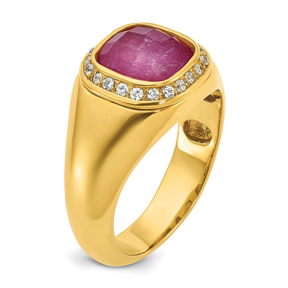 IB Goodman 10k Mens Cushion Ruby Doublet Stone and 1/5 carat Diamond Halo Complete Ring