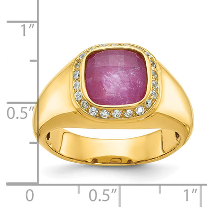 IB Goodman 10k Mens Cushion Ruby Doublet Stone and 1/5 carat Diamond Halo Complete Ring