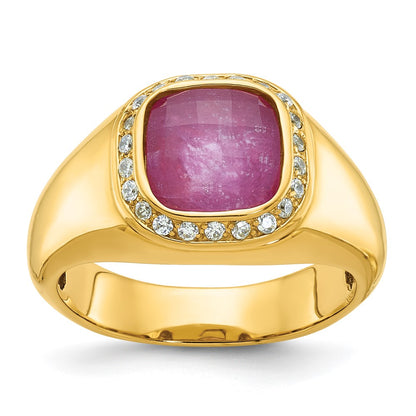 IB Goodman 10k Mens Holds Cushion Gemstone and 22-1.3mm Diamonds Halo Ring Mounting