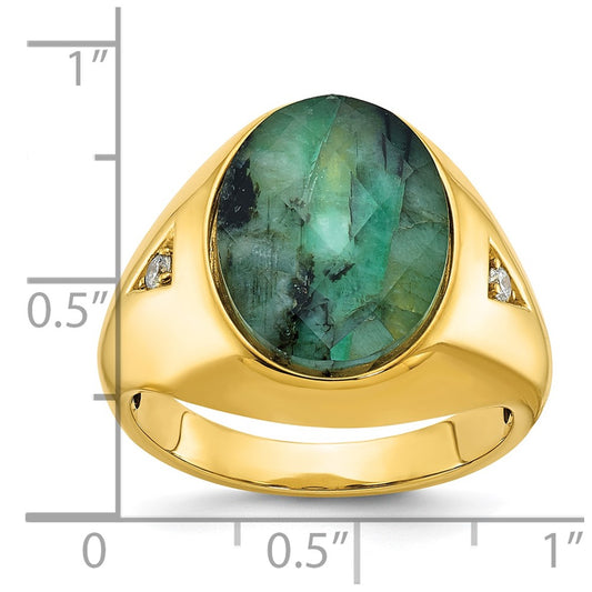 10k IBGoodman Men's Oval Emerald Doublet Stone and Diamond Complete Ring