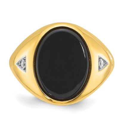 IB Goodman 10k Mens 16x12mm Oval Onyx and 1/10 carat Diamond Complete Ring