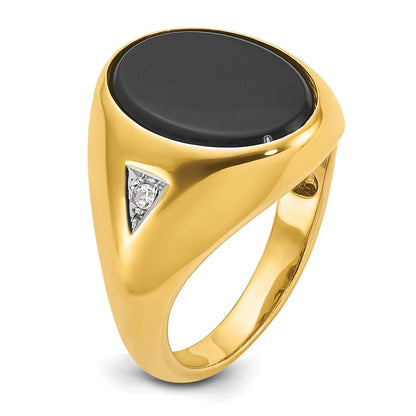 IB Goodman 10k Mens 16x12mm Oval Onyx and 1/10 carat Diamond Complete Ring