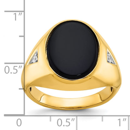 IB Goodman 10k Mens 16x12mm Oval Onyx and 1/10 carat Diamond Complete Ring