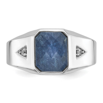 IB Goodman 10k White Gold Mens 10x8mm Octagon Sapphire Doublet Stone and 1/20 carat Diamond Complete Ring