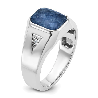 IB Goodman 10k White Gold Mens 10x8mm Octagon Sapphire Doublet Stone and 1/20 carat Diamond Complete Ring