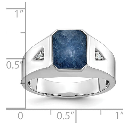 IB Goodman 10k White Gold Mens 10x8mm Octagon Sapphire Doublet Stone and 1/20 carat Diamond Complete Ring