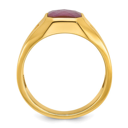 IB Goodman 10k Mens 10x8mm Octagon Lab Created Ruby Doublet Stone and 1/20 carat Diamond Complete Ring