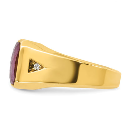 IB Goodman 10k Mens 10x8mm Octagon Lab Created Ruby Doublet Stone and 1/20 carat Diamond Complete Ring
