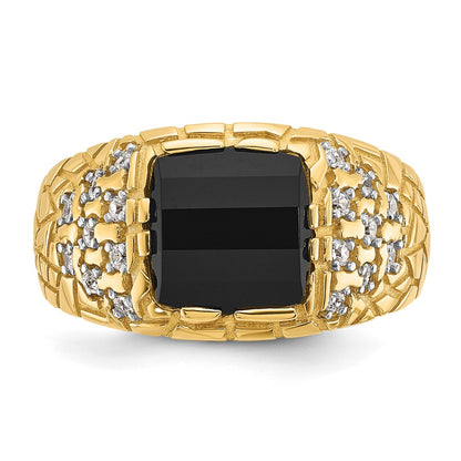 IBGoodman 14k 1/4 carat Lab Grown Diamond VS/SI+ G+ and Onyx Complete Nugget Men's Ring