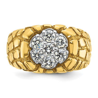 IBGoodman 14k Two-Tone 1 carat Lab Grown Diamond VS/SI+ G+ Complete Men's Textured Cluster Nugget Ring