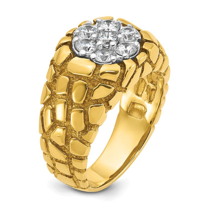 IBGoodman 14k Two-Tone 1 carat Lab Grown Diamond VS/SI+ G+ Complete Men's Textured Cluster Nugget Ring