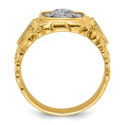 IBGoodman 10k Two-tone Men's Polished and Nugget Textured Diamond Blue Lodge Master Masonic Ring