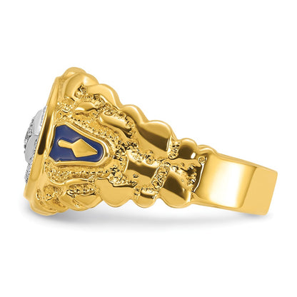IBGoodman 10k Two-tone Men's Polished and Nugget Textured Diamond Blue Lodge Master Masonic Ring