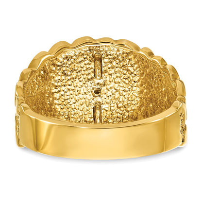 IBGoodman 10k Two-tone Men's Polished and Nugget Textured Diamond Blue Lodge Master Masonic Ring