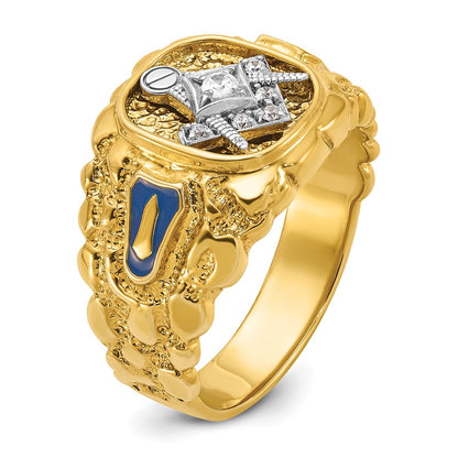IBGoodman 10k Two-tone Men's Polished and Nugget Textured Diamond Blue Lodge Master Masonic Ring